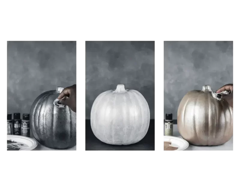 applying texture to the painted pumpkins