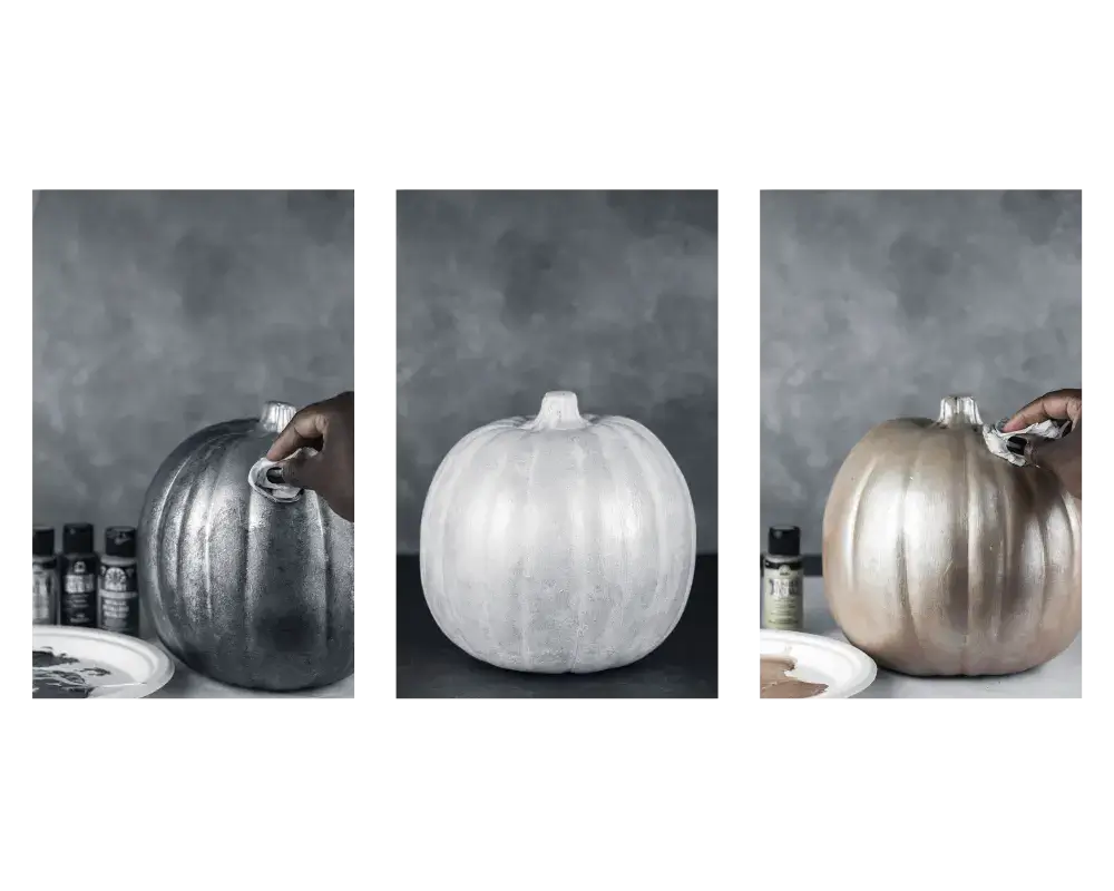 applying texture to the painted pumpkins