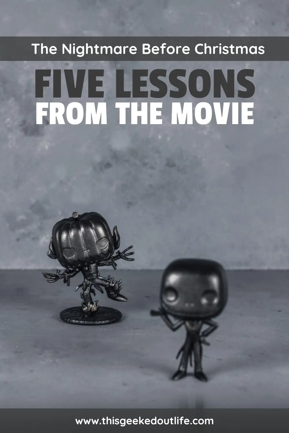 Jack Skellington and Jack the Pumpkin King Funk Pops on an industrial-painted background