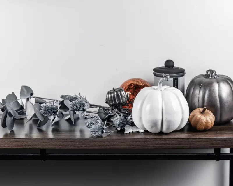 Foyer Table Faux Metal Painted Pumpkin Decor