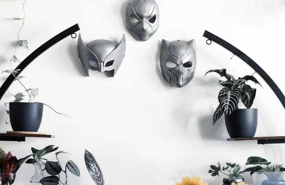 superhero masks with a metallic finish as geeky dining room decor