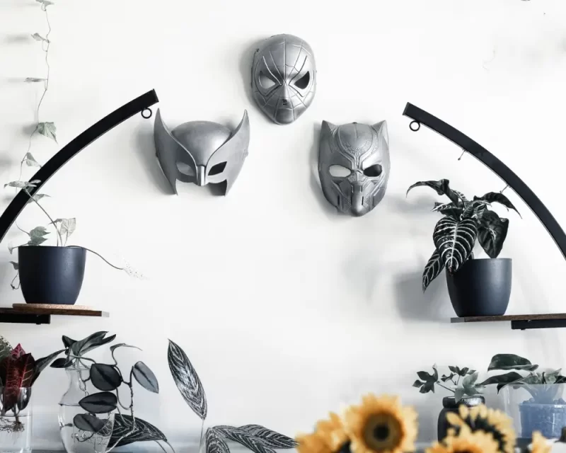 superhero masks with a metallic finish as geeky dining room decor